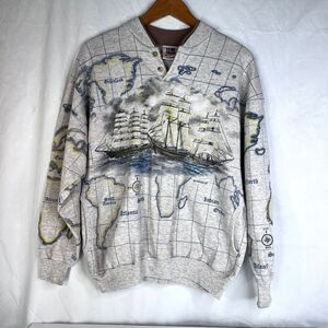 Art Unlimited SportsWear VTG Travel Nautical Map Sweater Cotton Blend Size MD